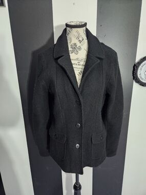 Obey Black Pea Coat with Notched Collar
